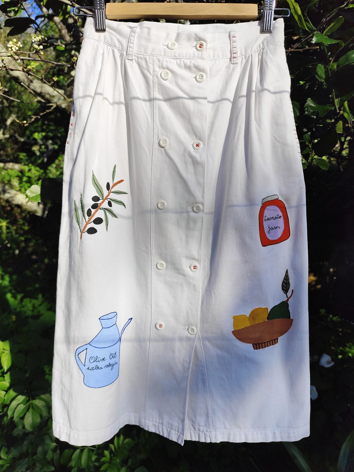 Saia Oliva - Pintada e Bordada à Mão