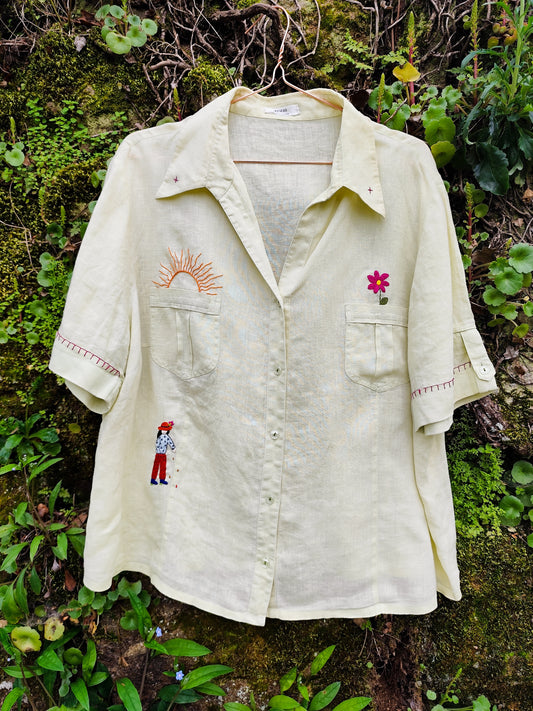 Camisa "Ceifeira" — Bordada à Mão | Peça Única em Linho Vintage