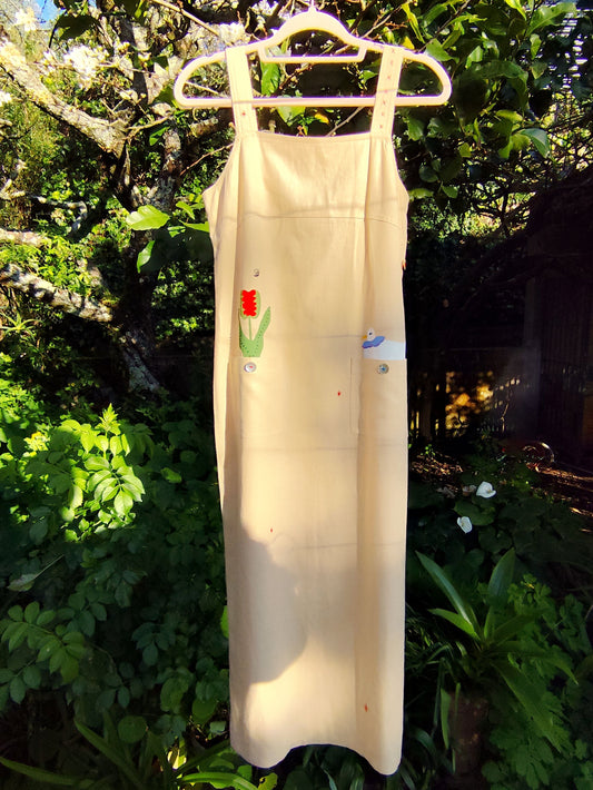 Vestido Margot - Linho Vintage, Pintado e Bordado à Mão
