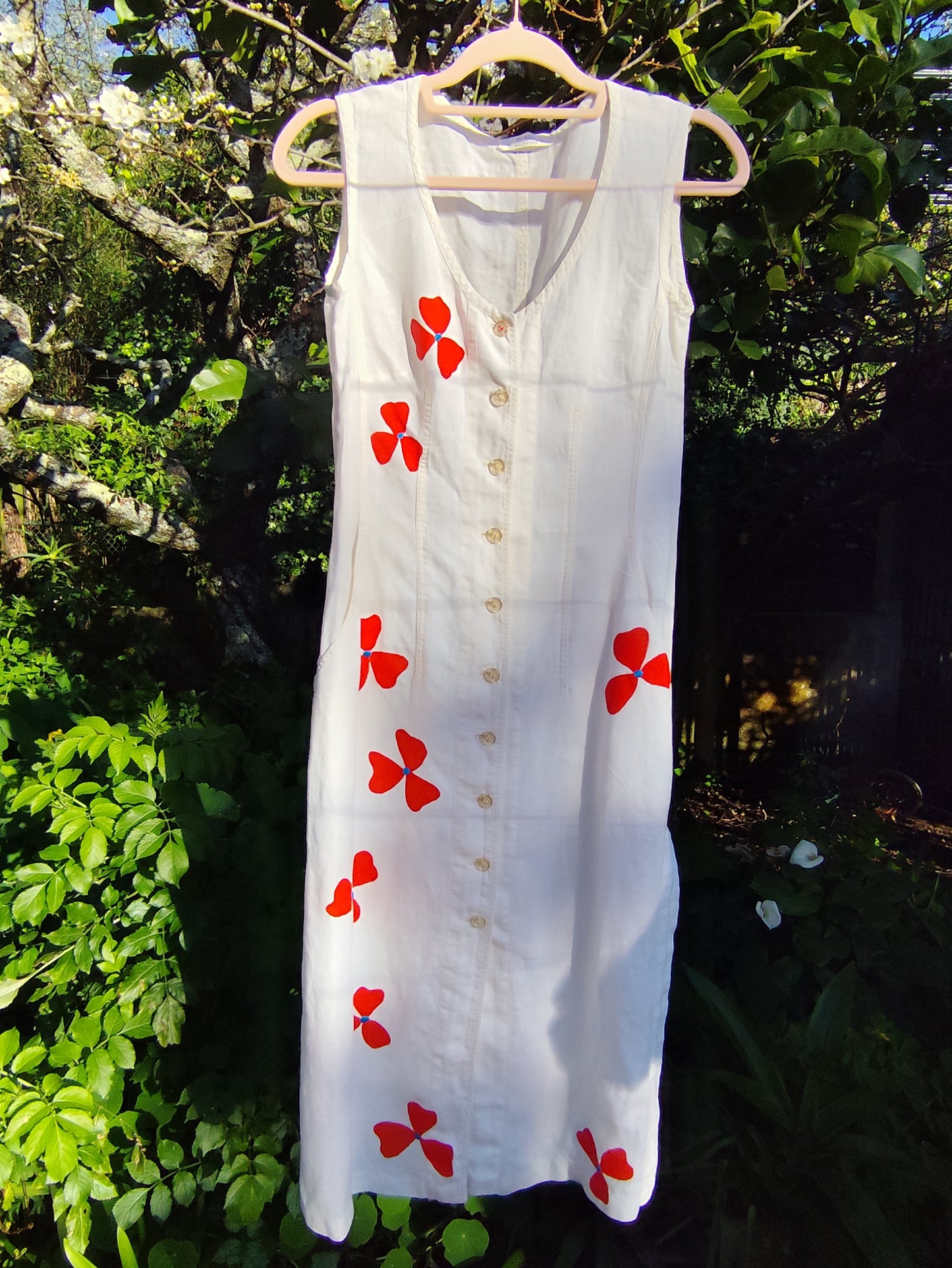 Vestido Papoila - Linho Vintage, Pintado e Bordado à Mão
