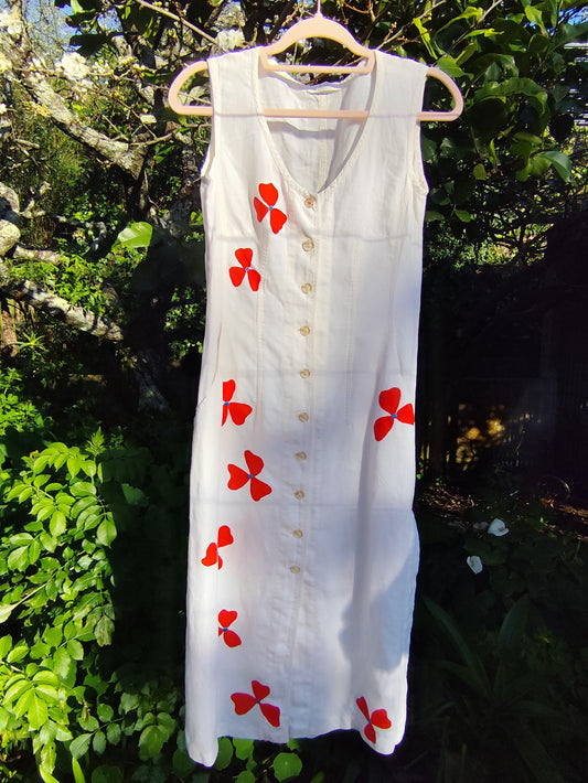 Vestido Papoila - Linho Vintage, Pintado e Bordado à Mão