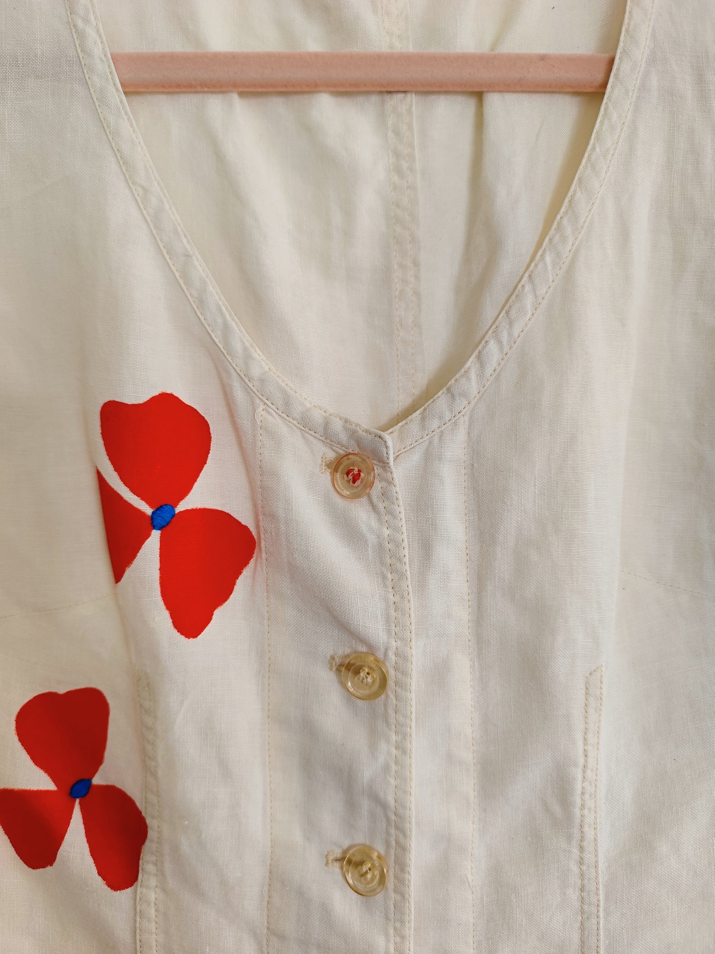 Vestido Papoila - Linho Vintage, Pintado e Bordado à Mão