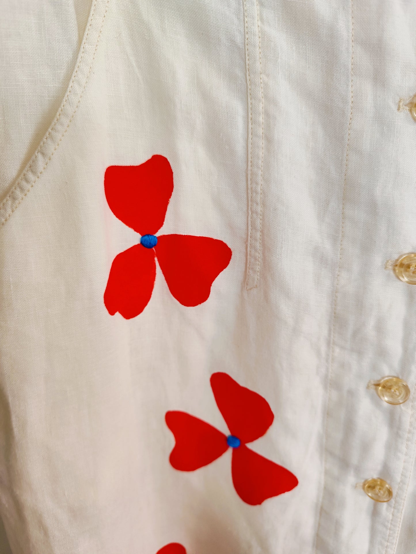 Vestido Papoila - Linho Vintage, Pintado e Bordado à Mão